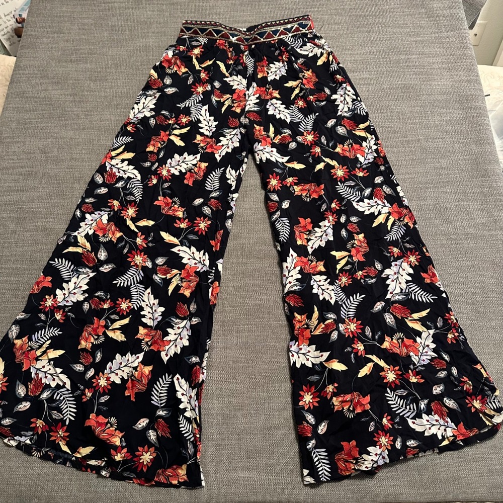Jaase Palazzo Pants Women S Black Floral Boho Embroidered Sequin Wide Leg
